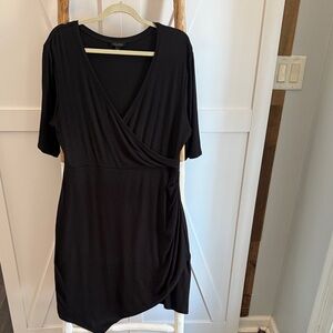 Goldray Wrap Dress. Asymmetrical hem. Soft and Comfy yet elevated.